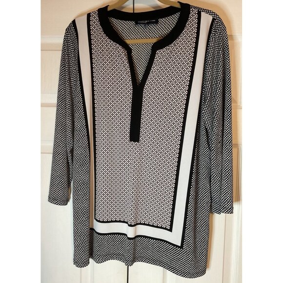 Jones New York V Neck Tunic Top Black White Mixed Print Size XL - Picture 1 of 4